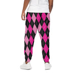 Black And Deep Pink Argyle Pattern Print Cotton Pants