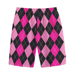 Black And Deep Pink Argyle Pattern Print Cotton Shorts