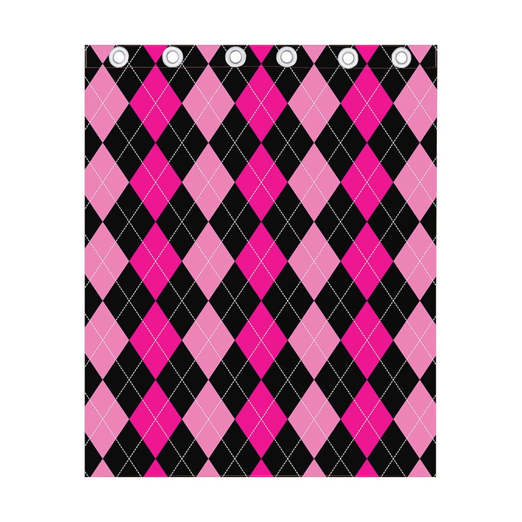 Black And Deep Pink Argyle Pattern Print Curtain