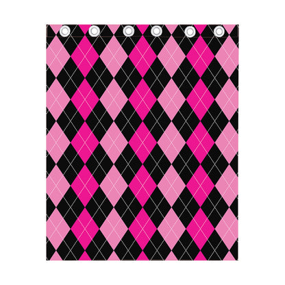 Black And Deep Pink Argyle Pattern Print Curtain