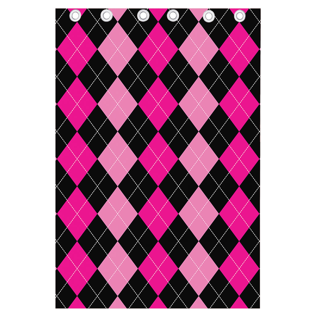 Black And Deep Pink Argyle Pattern Print Curtain