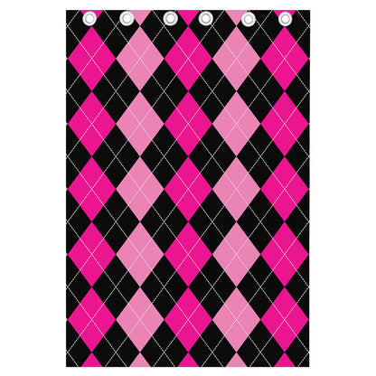 Black And Deep Pink Argyle Pattern Print Curtain