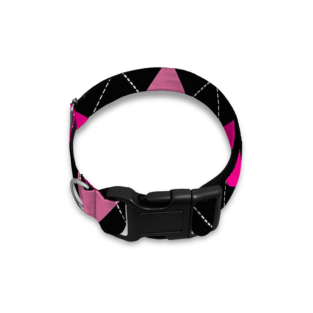 Black And Deep Pink Argyle Pattern Print Dog Collar