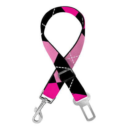 Black And Deep Pink Argyle Pattern Print Dog Seat Belt