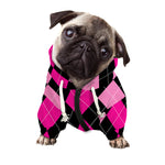 Black And Deep Pink Argyle Pattern Print Dog Zip Up Hoodie