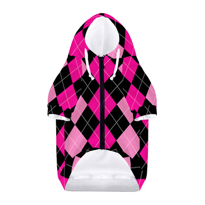 Black And Deep Pink Argyle Pattern Print Dog Zip Up Hoodie