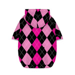 Black And Deep Pink Argyle Pattern Print Dog Zip Up Hoodie