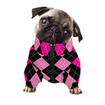 Black And Deep Pink Argyle Pattern Print Dog Zip Up Jacket