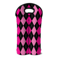 Black And Deep Pink Argyle Pattern Print Double Neoprene Wine Tote