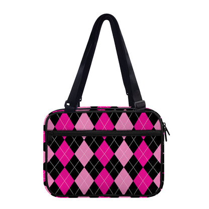 Black And Deep Pink Argyle Pattern Print Double Strap Bible Bag