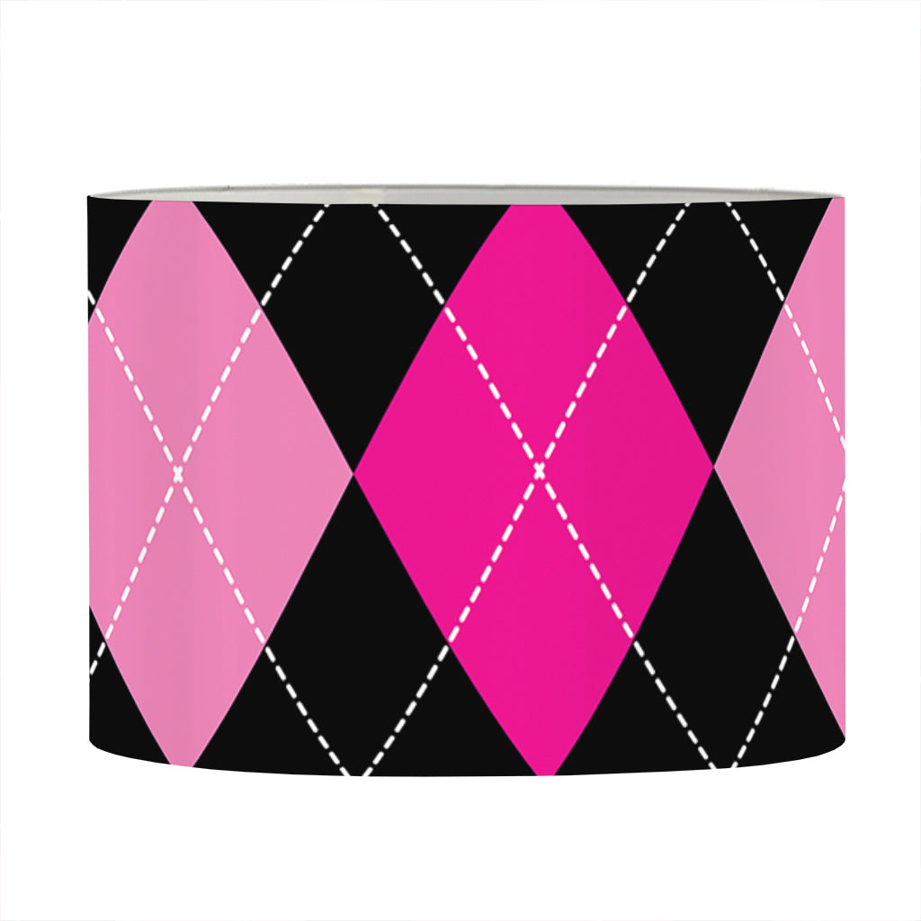 Black And Deep Pink Argyle Pattern Print Drum Lamp Shade