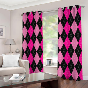 Black And Deep Pink Argyle Pattern Print Extra Wide Grommet Curtains