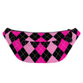 Black And Deep Pink Argyle Pattern Print Fanny Pack
