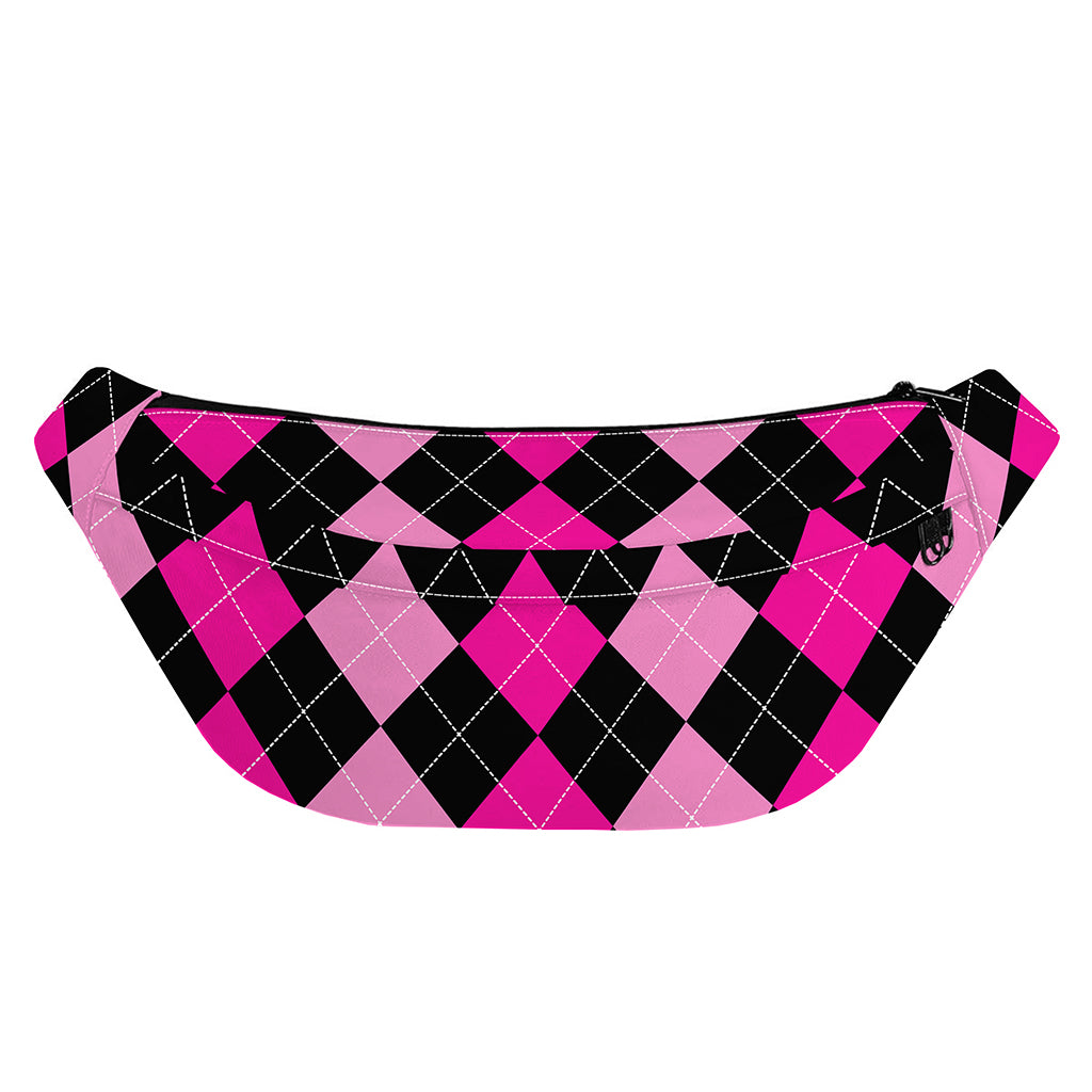 Black And Deep Pink Argyle Pattern Print Fanny Pack