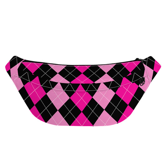 Black And Deep Pink Argyle Pattern Print Fanny Pack