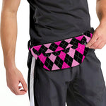 Black And Deep Pink Argyle Pattern Print Fanny Pack