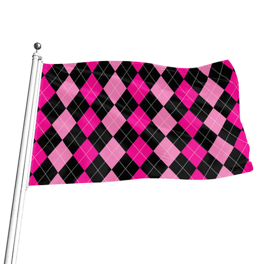 Black And Deep Pink Argyle Pattern Print Flag