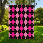 Black And Deep Pink Argyle Pattern Print Garden Flag