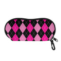 Black And Deep Pink Argyle Pattern Print Glasses Case