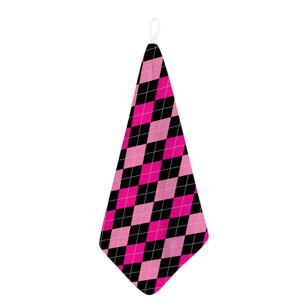 Black And Deep Pink Argyle Pattern Print Hand Towel