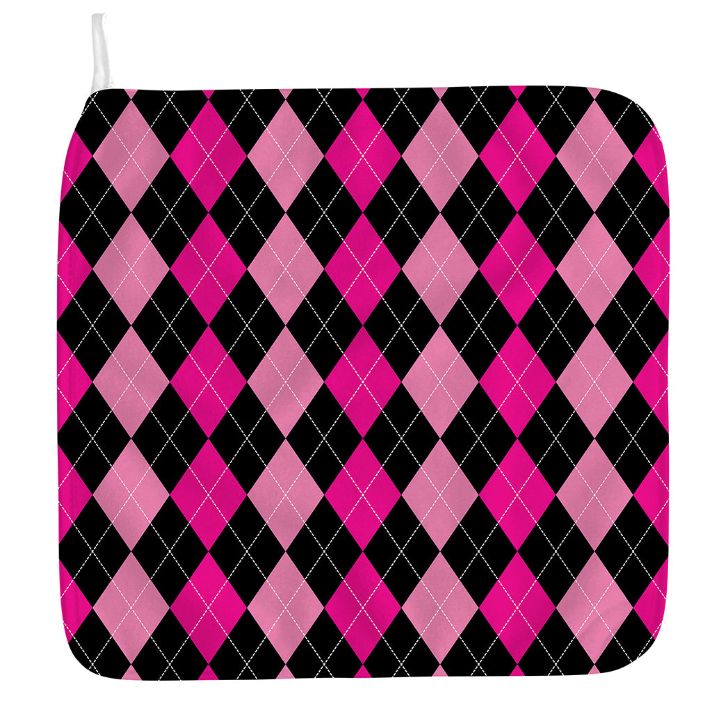Black And Deep Pink Argyle Pattern Print Hand Towel