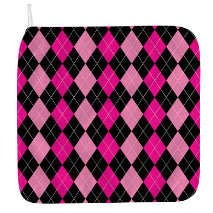 Black And Deep Pink Argyle Pattern Print Hand Towel