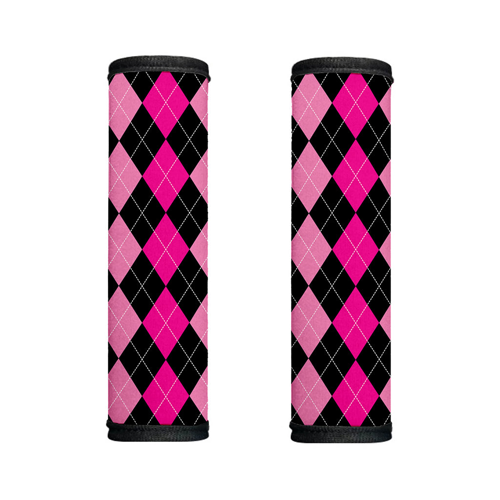 Black And Deep Pink Argyle Pattern Print Handle Covers