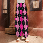 Black And Deep Pink Argyle Pattern Print Harem Pants