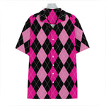 Black And Deep Pink Argyle Pattern Print Hawaiian Shirt