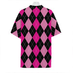 Black And Deep Pink Argyle Pattern Print Hawaiian Shirt