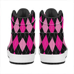 Black And Deep Pink Argyle Pattern Print High Top Leather Sneakers