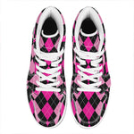 Black And Deep Pink Argyle Pattern Print High Top Leather Sneakers