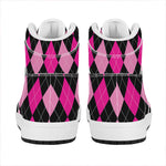 Black And Deep Pink Argyle Pattern Print High Top Leather Sneakers