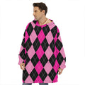Black And Deep Pink Argyle Pattern Print Hoodie Blanket