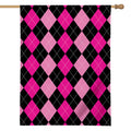 Black And Deep Pink Argyle Pattern Print House Flag
