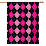 Black And Deep Pink Argyle Pattern Print House Flag