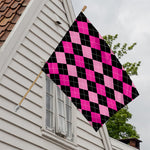 Black And Deep Pink Argyle Pattern Print House Flag