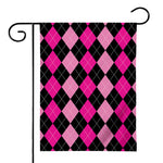 Black And Deep Pink Argyle Pattern Print House Flag