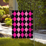 Black And Deep Pink Argyle Pattern Print House Flag