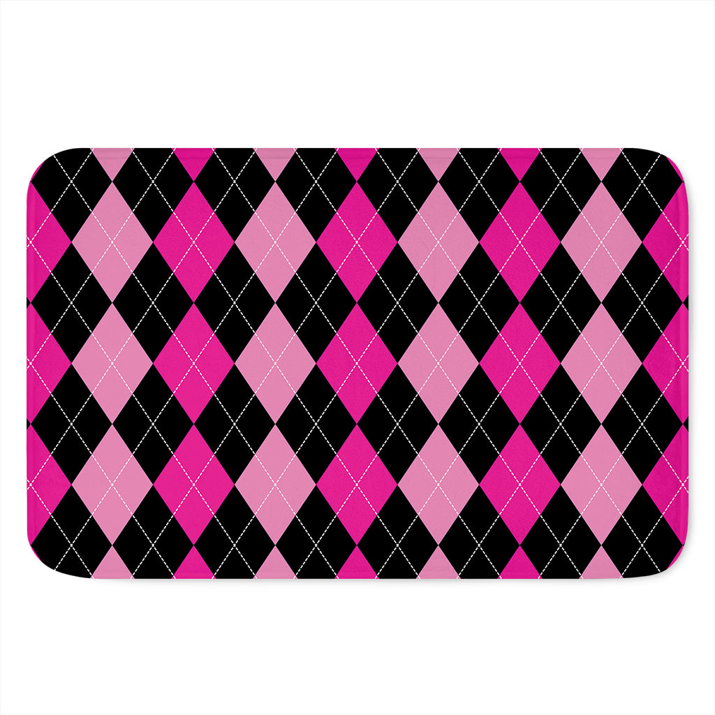 Black And Deep Pink Argyle Pattern Print Indoor Door Mat