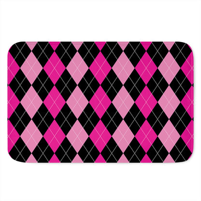 Black And Deep Pink Argyle Pattern Print Indoor Door Mat