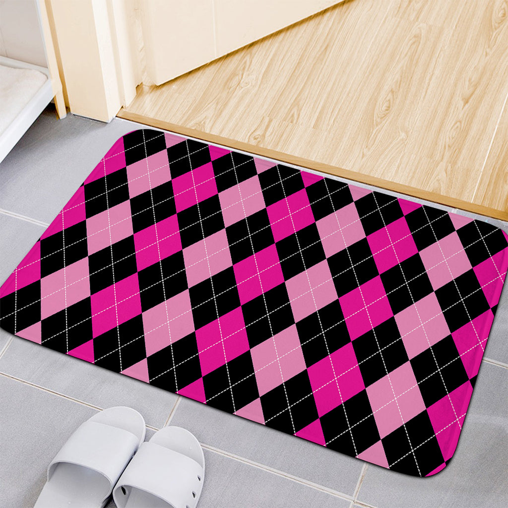 Black And Deep Pink Argyle Pattern Print Indoor Door Mat