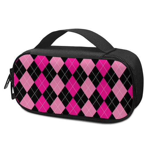 Black And Deep Pink Argyle Pattern Print Insulin Cooler Travel Case