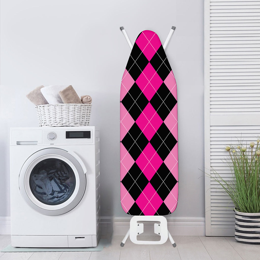 Black And Deep Pink Argyle Pattern Print Ironing Board Cover