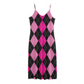 Black And Deep Pink Argyle Pattern Print Jersey Midi Cami Dress