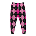 Black And Deep Pink Argyle Pattern Print Jogger Pants