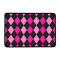 Black And Deep Pink Argyle Pattern Print Kitchen Mat