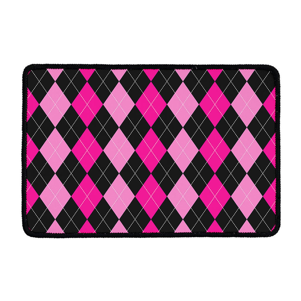 Black And Deep Pink Argyle Pattern Print Kitchen Mat