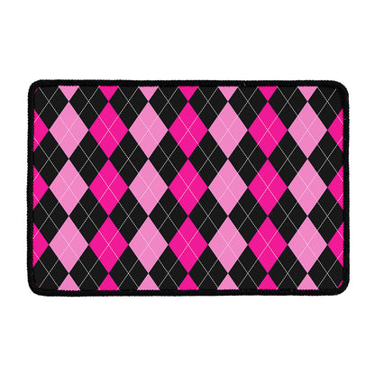 Black And Deep Pink Argyle Pattern Print Kitchen Mat
