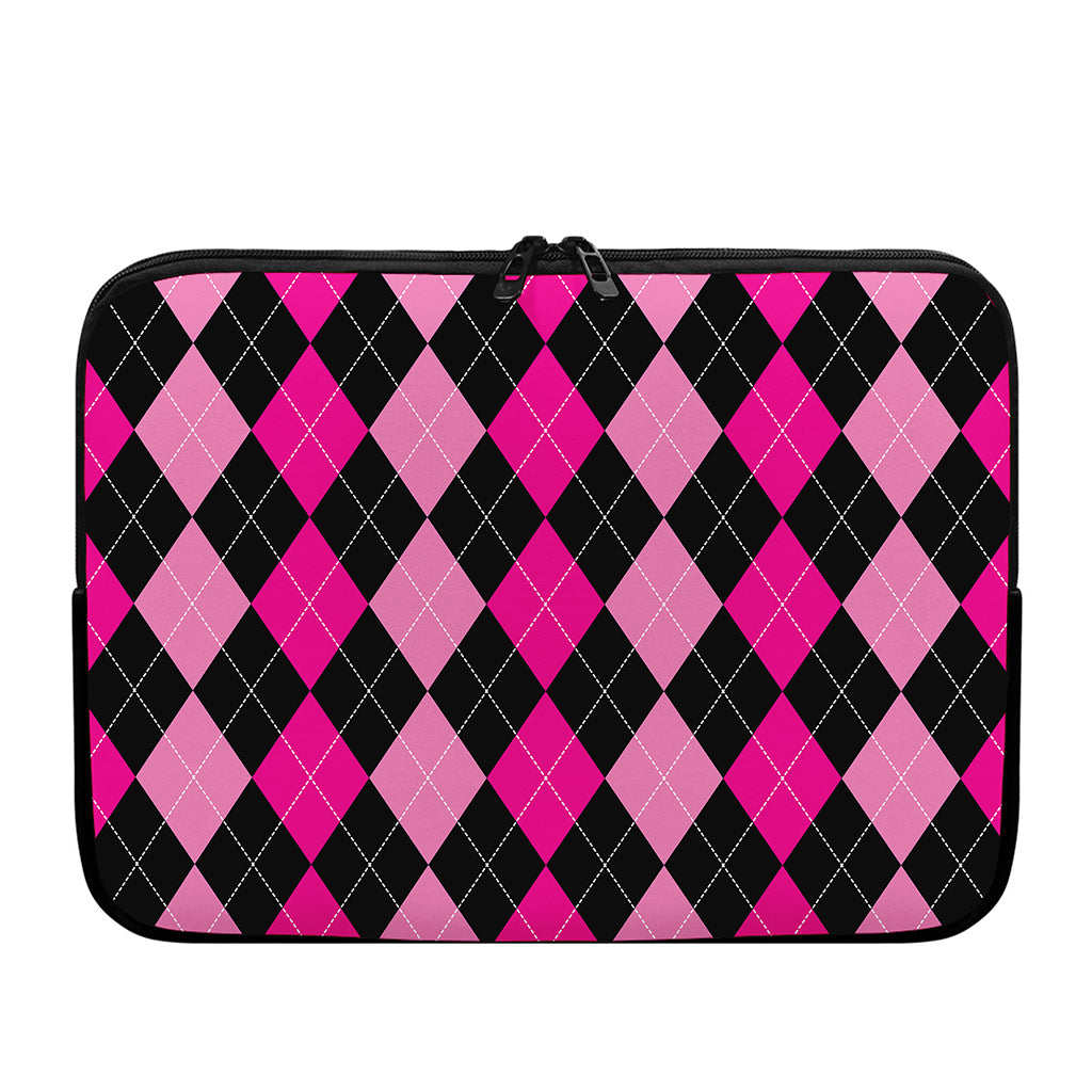 Black And Deep Pink Argyle Pattern Print Laptop Sleeve